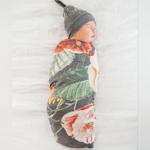 Copper Pearl - swaddle blanket & top knot hat